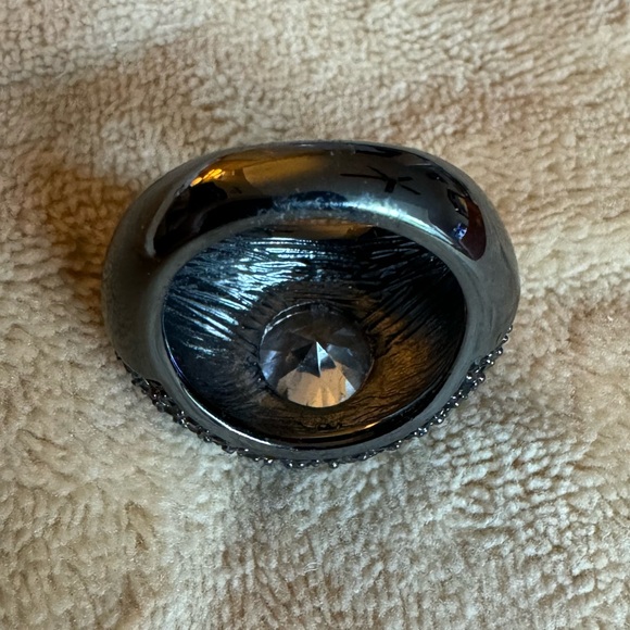 Ladies Clear Crystal Solitaire with Multiple Black Crystal Stone Ring, 7 1/2 - 8 - Picture 7 of 8